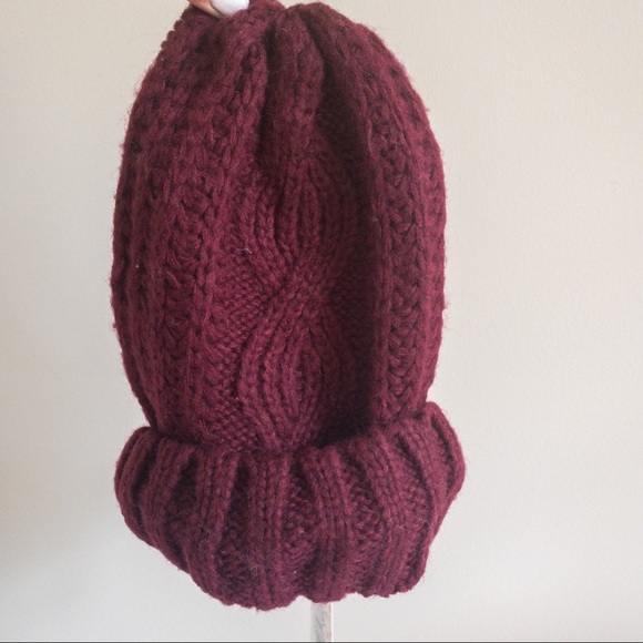Free People Harlow Cable Knit Beanie in Wine - Picture 3 of 4